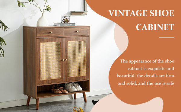 English Elm Multi-Functional Walnut Mdf Shoe Cabinet - Elegant Nordic & Industrial Design With Smart Storage Solutions W3226P278928