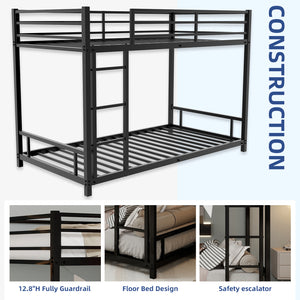 English Elm Metal Twin Over Twin Bunk Bed Heavy-Duty Sturdy Steel Frame with Noise-Reducing Slats & Guardrail Black W1935P235012