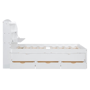 English Elm Full Size Wooden Led Platform Bed With Trundle, Storage Headboard, Usb Ports, And Drawers In White N820S10009K