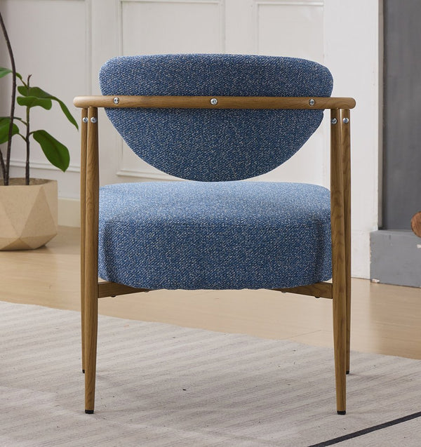 English Elm Beige Woven Fabric Dining Chair Set of Two with Wood Grain Iron Frame for Any Room W3149S00001