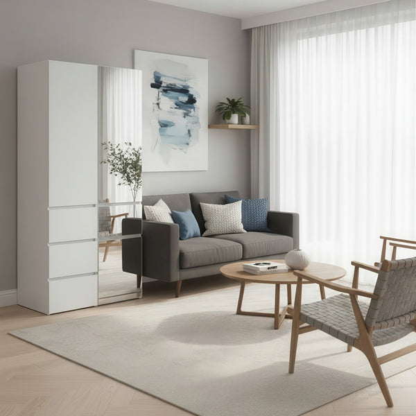 English Elm Elise Modular Wood Closet System with Mirror — White Melamine Durable Design, Ample Storage, Easy Assembly B040S00120