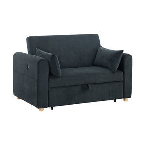 English Elm Corduroy Convertible Sleeper Loveseat with USB Charging, Magazine Pockets, Plush Pillows & Space-Saving Design Black B016P405883