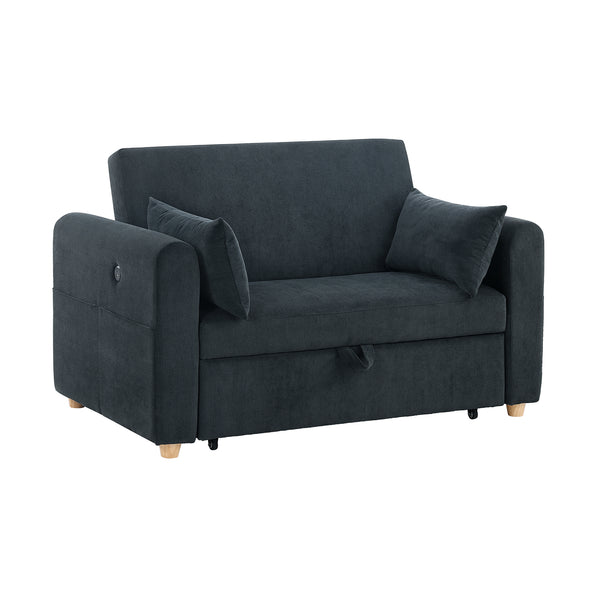 English Elm Corduroy Convertible Sleeper Loveseat with USB Charging, Magazine Pockets, Plush Pillows & Space-Saving Design Black B016P405883