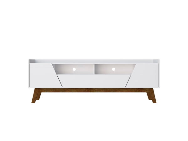 English Elm Marcus 71” TV Stand with Soft-Close Doors, Cable Management, 4 Shelves & Pine Legs for Style White B365P397903