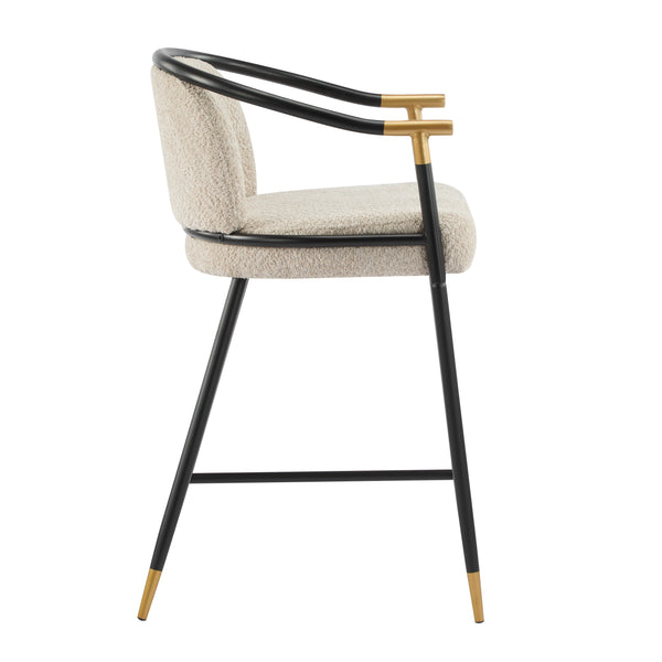 English Elm Christopher Knight Home® - 26" Upholstered Counter Stool Set of 2 with Bouclé Fabric and Iron Frame, Contemporary Comfort and Style Almond,Black+Gold N771P288863V