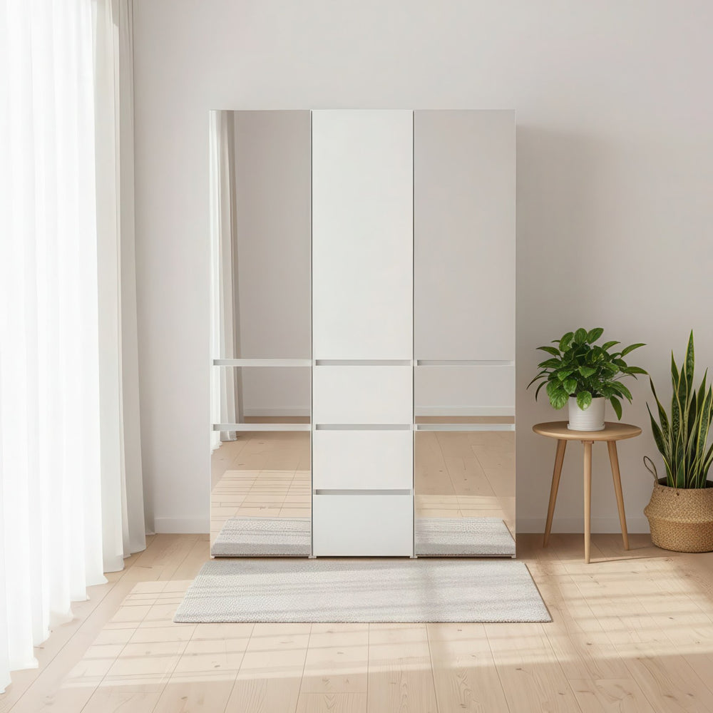 English Elm Elise Modular Wood Closet System with Mirror in White — Durable Melamine Build, Ample Storage, Easy Assembly B040S00123