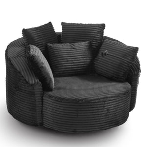 English Elm Swivel Barrel Accent Chair Chenille Tufted Round Club Seat for Living Room Lounge Black N719S002320B