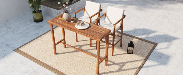 English Elm 3 Piece Acacia Wood Outdoor Bar Set with Cushioned Stools for Patio or Poolside N704G201253A