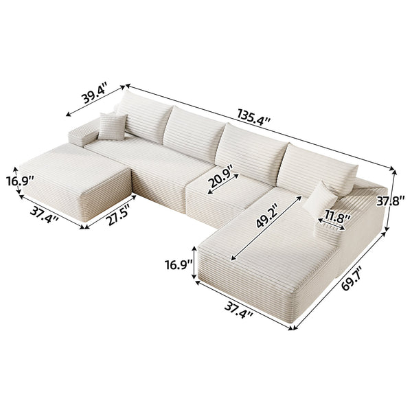 English Elm 135" Cloud Sectional Sofa With Ottoman - Plush U-Shaped Minimalist Couch For Cozy Living Spaces W2824S00120