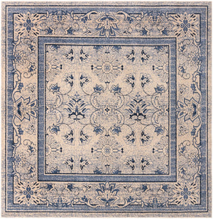 Unique Loom La Jolla Botanica Machine Made Floral Rug Ivory Blue, Beige/Blue/Light Blue/Ivory 10' 0" x 10' 0"