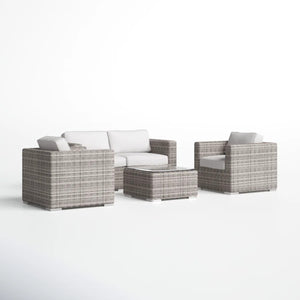 English Elm 4-Person Outdoor Wicker Sofa and Chair Set, 5-Piece All-Weather HDPE Wicker, Cushions Included B120S00095