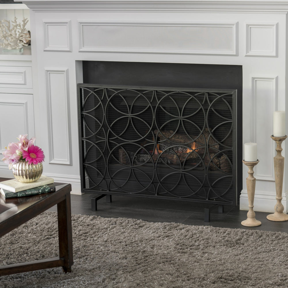 English Elm Fire Screen Handcrafted Iron Geometric Mesh Spark Guard for Modern Living Rooms 61125.00BLK