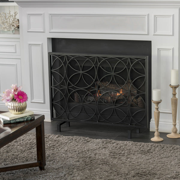 English Elm Fire Screen Handcrafted Iron Geometric Mesh Spark Guard for Modern Living Rooms 61125.00BLK