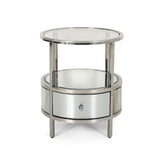 Christopher Knight Home® - Noble House - Beeching Modern Round End Table with Tempered Glass Drawers and Stainless Steel Frame