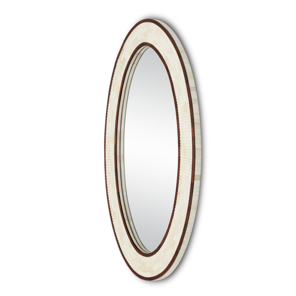 Andar Oval Mirror - Elegant Dark Walnut & Ivory Decorative Mirror with Unique Ribbed Bone Frame