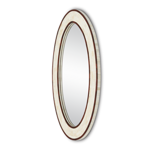 Andar Oval Mirror - Elegant Dark Walnut & Ivory Decorative Mirror with Unique Ribbed Bone Frame