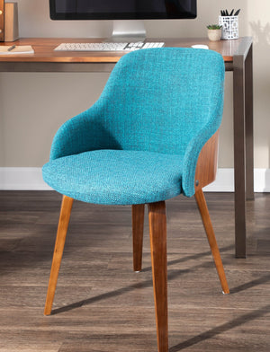 English Elm Dining/ Accent Chair Slatted Walnut Wood Frame Teal Upholstered Mid-century Seat B202P472715