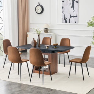 English Elm Expandable Six Piece Dining Set with Extendable Table and Techno Fabric Upholstered Chairs W1151S04691