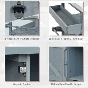 English Elm K&K Outdoor Kitchen Island Rolling Bar Cart with 1.2" Stainless Steel Top, Ample Storage, Wheels and Spice Rack Grey+Blue WF532198AAG