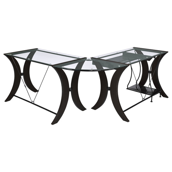 English Elm Henley Cappuccino L-Shape Computer Desk with Glass Top, Ergonomic Corner Design, Keyboard Tray, Durable Finish B062P328659