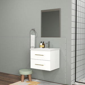 English Elm 24-Inch Wall-Mounted Bathroom Vanity & Mirror Set With Gold Handles, Space-Saving Design, Easy Install W3151S00039