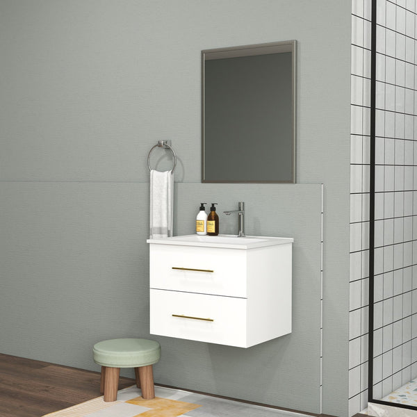 English Elm 24-Inch Wall-Mounted Bathroom Vanity & Mirror Set With Gold Handles, Space-Saving Design, Easy Install W3151S00039