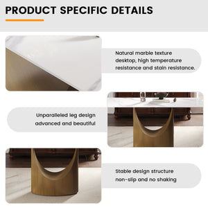 English Elm 55.12 Modern Sintered Stone Dining Table with Bronze Iron Legs, Rectangular Seat for 6, 400lb Capacity Antique Brass,White W1535S00554