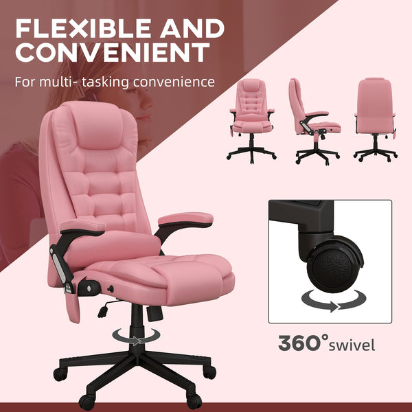 English Elm Homcom High Back Heated Massage Office Chair With 6 Vibration Points & Remote, Pink Ergonomic Comfort W2225P217507