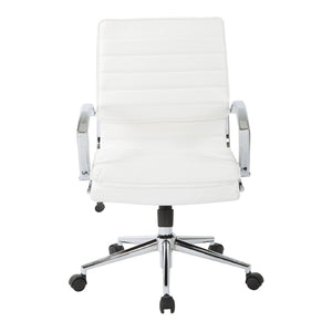 OSP Home Furnishings Mid Back Faux Leather Manager Chair with Lumbar Support and Chrome Loop Arms White SPX23591C-U11