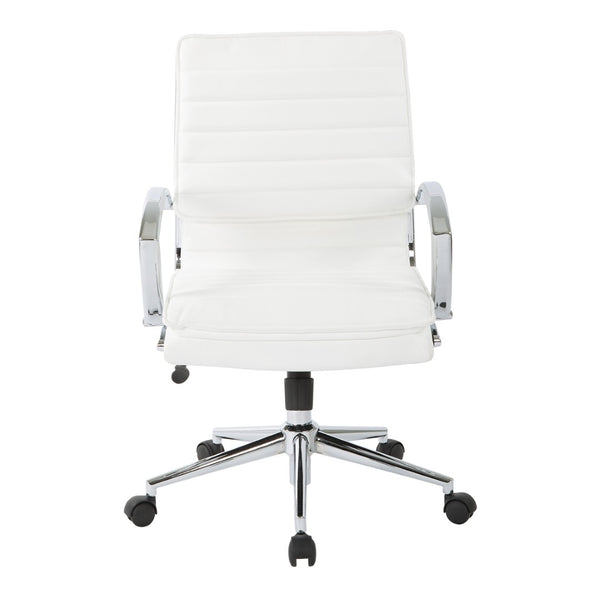 OSP Home Furnishings Mid Back Faux Leather Manager Chair with Lumbar Support and Chrome Loop Arms White SPX23591C-U11