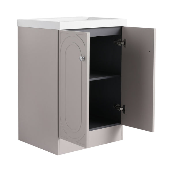 English Elm 24" Freestanding Bathroom Vanity with White Resin Sink, Soft-Close Doors, Adjustable Shelf, Durable Plywood Finish khaki W999S00334