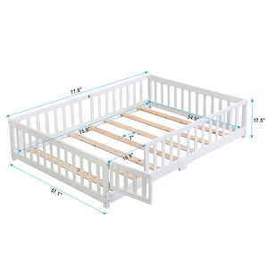 English Elm Twin Pine Wood Floor Bed with Safety Guardrails and Door for Kids Bedroom W495123240