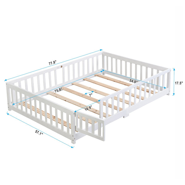English Elm Twin Pine Wood Floor Bed with Safety Guardrails and Door for Kids Bedroom W495123240