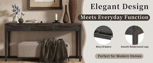 English Elm U_style Oak Veneer Console Table with Three Wave Drawers for Entryway or Foyer Black N711P401926B