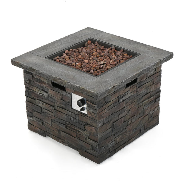 English Elm 33" Square Mgo Propane Fire Pit 40000 Btu Stone Finish Outdoor Patio Focal Point 60676.00NTL-40K