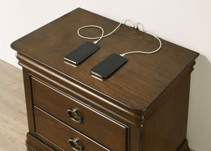 English Elm 3-drawer Nightstand Rubberwood Cherry Veneer with Crown Molding and Usb Charging B016P453488