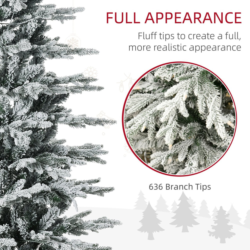 English Elm Homcom 6Ft Snow Flocked Prelit Christmas Tree With 250 Warm Lights, Easy Setup & Flame Retardant Base W2225P229315