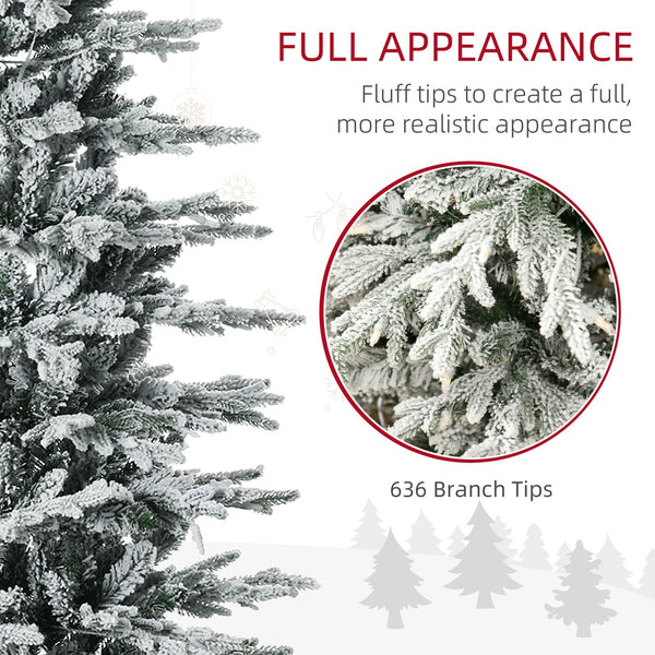 English Elm Homcom 6Ft Snow Flocked Prelit Christmas Tree With 250 Warm Lights, Easy Setup & Flame Retardant Base W2225P229315