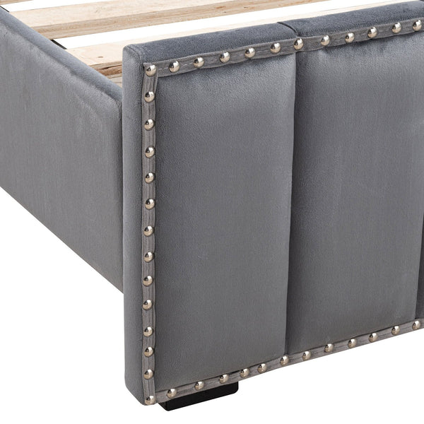 English Elm Contemporary Full Bedroom Set Channel Tufted Upholstered Bed with Led and Nightstands Dark Gray B2741S00778