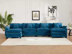 English Elm Wider Armrest 3-Seat Sectional Couch In Blue, Breathable Chenille, Modular Comfort For Any Space W1143S00044-GIGA