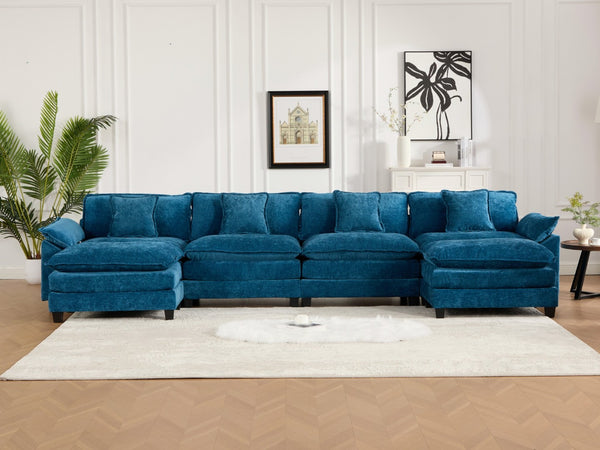 English Elm Wider Armrest 3-Seat Sectional Couch In Blue, Breathable Chenille, Modular Comfort For Any Space W1143S00044-GIGA