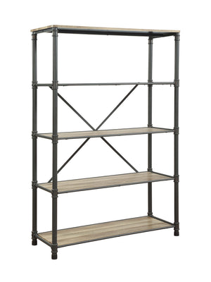 English Elm Itzel Industrial Steel Frame Bookshelf with Warm Oak Veneer Shelves for Home Office B2726P256219