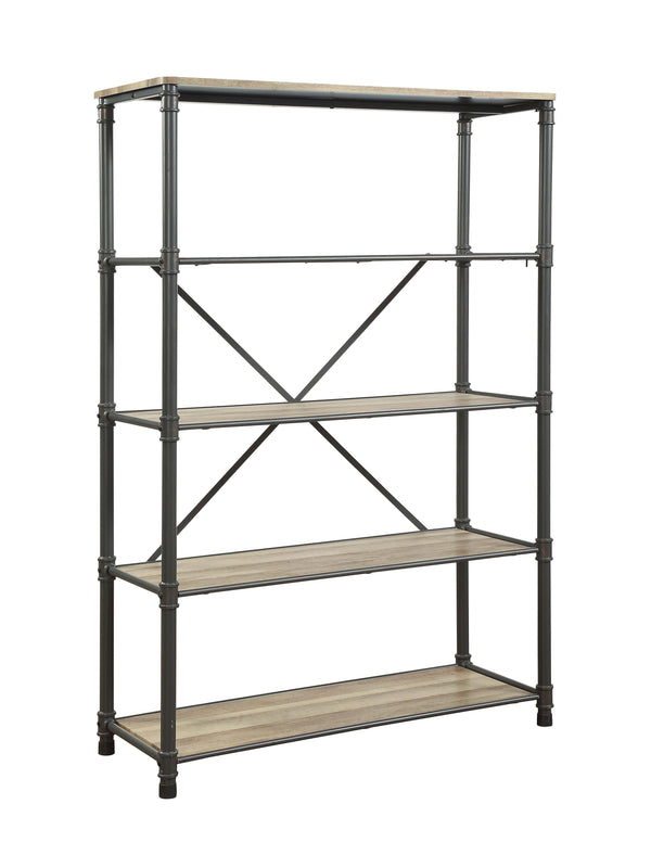 English Elm Itzel Industrial Steel Frame Bookshelf with Warm Oak Veneer Shelves for Home Office B2726P256219