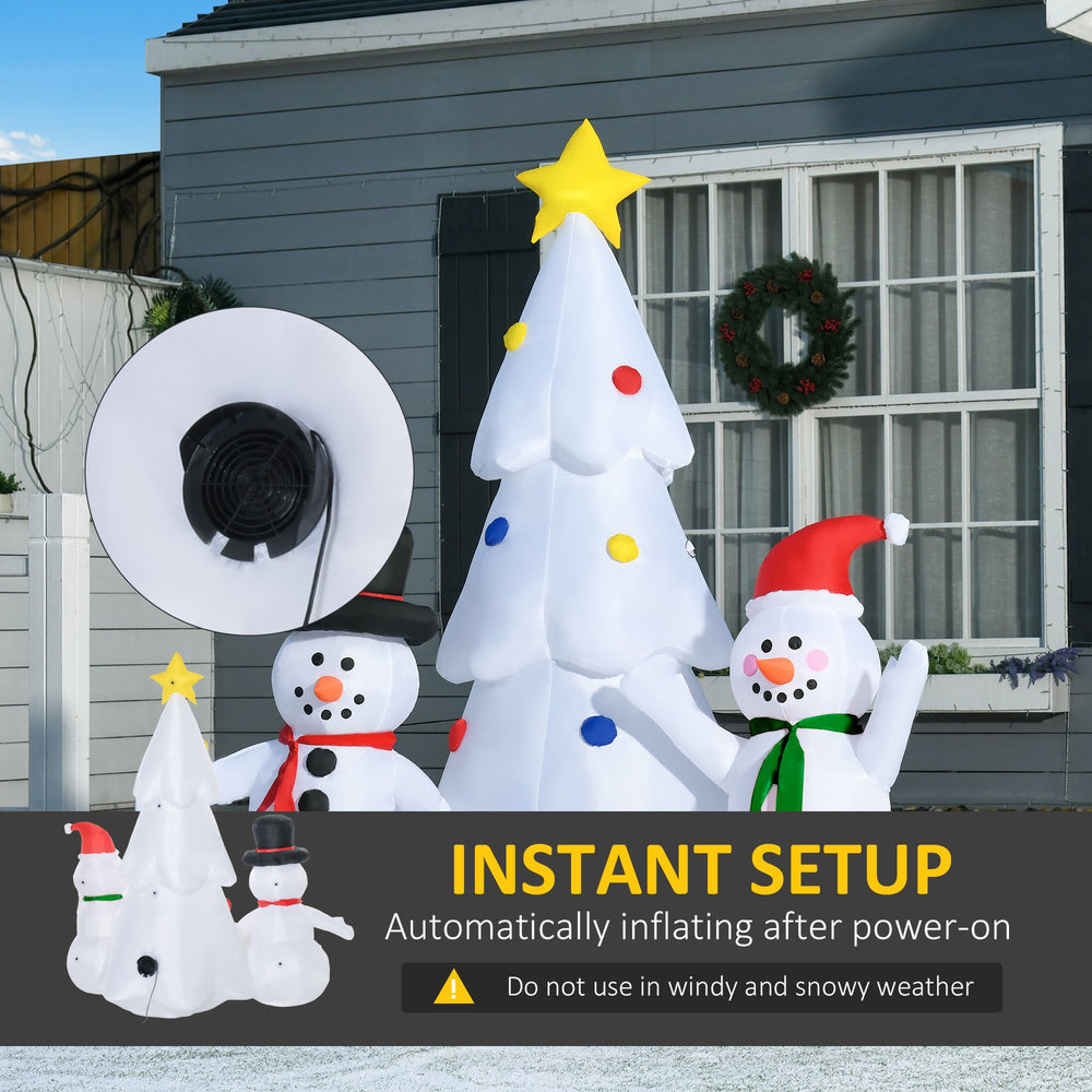 English Elm HOMCOM Inflatable 6ft Snowman with Christmas Tree Lawn Decor, Bright LED Lights and Wind Stakes White W2225P249951
