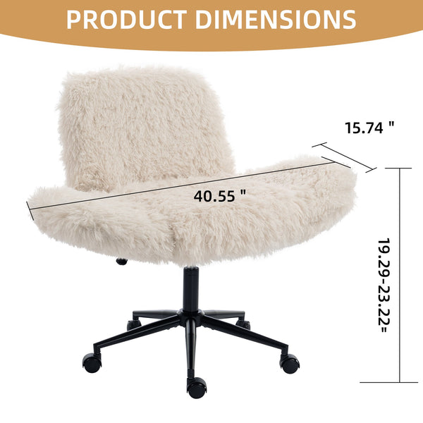 English Elm Criss Cross Swivel Chair Fluffy Lamb Wool Fleece Ergonomic Seat for Home Office W3248P424651
