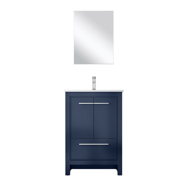 English Elm Navy Blue Bath Vanity With White Quartz Top, Chrome Faucet & 18" Mirror For Modern Small Spaces B2731S02023