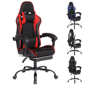 English Elm Deepfurniture Racing Style Gaming Chair Pu Leather Massage Lumbar Footrest Home Office Black+Red W3860P428626
