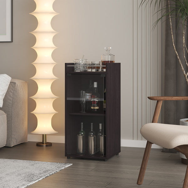 English Elm Minibar Cabinet Lampeter Black - Engineered Wood Glass Door Two-Tier Shelves Modern Living Room Display B092P315562