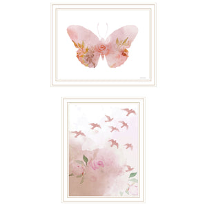 English Elm Trendy Botanical Framed Wall Art Set Two Panels Birds Butterflies Living Room Decor B067P254075