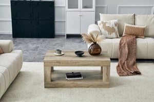 English Elm Modern Two Tier Rectangular Coffee Table with Open Shelf Storage for Living Rooms W3875P389557